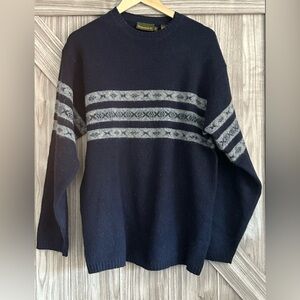 Timberland blue and gray lambswool blend crewneck sweater Nordic/Fair Isle